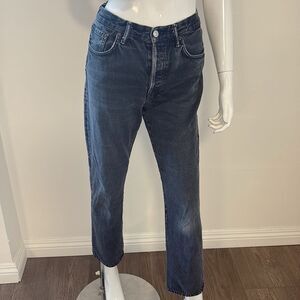 Acne Studios Blå Konst Mid Rise Straight Leg Reworked One of a Kind Denim Jeans